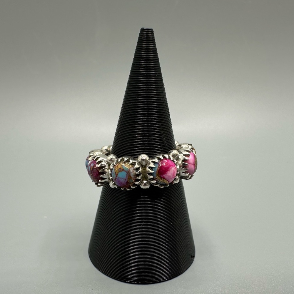 Pink Dahlia Turquoise Eternity Sterling Silver 925 Handmade Band Ring